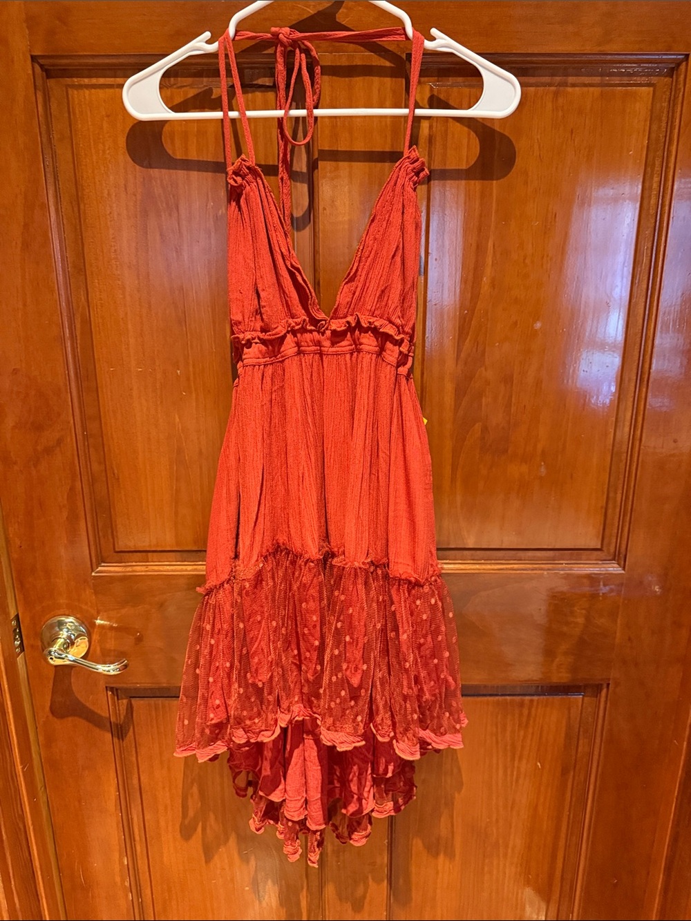 Burt Orange Halter V-Neck Tiered Summer Dress